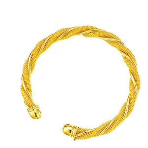ZIVOM® Wired Mesh 18K Gold Plated Free Size Cuff Kada Bracelet For Men