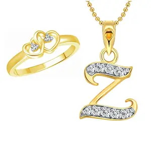 Vighnaharta valentine day gift valentineday gift for her gift for him gift for women gift for men Valentine gift Dual Heart Ring with Initial ''Z'' Letter Pendant Gold and Rhodium Plated Jewellery Combo Set