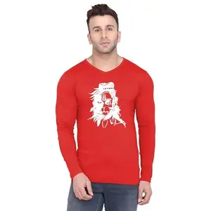 Original Way Men Cotton Full Sleeve V Neck Lord Hanuman Printed T Shirt FSVN-2391-L Red