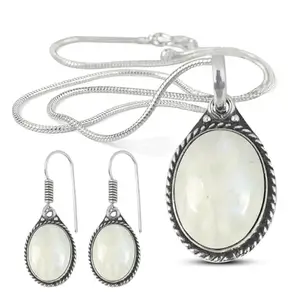 Reiki Crystal Products AAA Natural Rainbow Moonstone Pendant with Earring Metal Chain Crystal Stone Locket for Women