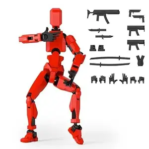 HATCHMATIC Titan Action Figure Robot, Printed Lucky Action Figure, 3D Printed Multi-Jointed Robots, Desktop Decorations, T13 Action Figure,Multiple Accessories (Red)