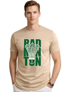 ADRO Badminton Printed T-Shirt for Men | Cotton Lycra | 180 GSM Regular Fit | Sports Casual Tee | Printed Tshirt for Men| Sports Stylish T Shirt