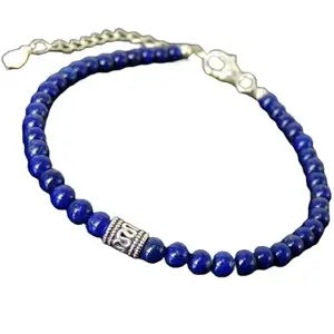Gems_Hub Silver Plated Bracelet with Blue Smooth Lapis Lazuli Beads – Round 6mm – For Men & Women|FIZA_LINK_04412