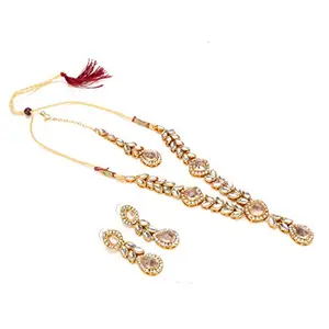 Shashwani Kundan Necklace Set with Earrings and Maang Tikka, Traditional Gold Plated-PID28971