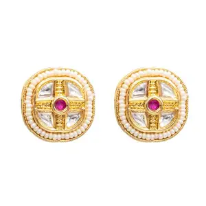 Shining Jewel - By Shivansh Shining Jewel Traditional Idian Gold Plated Kundan,Polki,CZ,Pearls And Crystal Studded Bridal Stud Earring For women-Maroon (SJE_86_M)