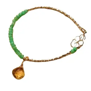 RRJEWELZ Chrysoprase With Citrine bracelet for men & women - 3.5mm Rondelle Faceted beads - 7 Inch Adjustable with Silver plated clasp – Healing, Fashion, Gift, Spiritual, Yoga|LCBR_RR_07328