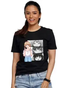 Darkbuck� Anime T Shirt for Women Regular Fit Multi Coloured Anime Girl # Face T-Shirt (M)