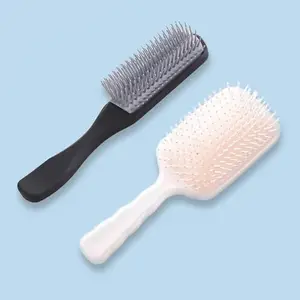 Homestic Hair Brush | Flexible Bristles Brush | Hair Brush with Paddle | Straightens & Detangles Hair Brush | Suitable For All Hair Types | Hair Brush Styling Hair | Set of 2 | Beige & Black