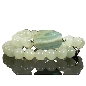 RRJEWELZ Natural Calcite 8mm Round Shape Smooth Cut Beads Stretchable Bracelet for Men & Women.|STBR_RR_02468_7.0