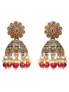 XPNSV Luxury Gold Chakriya Beaded Jhumka Earrings | Anti Tarnish, Light Weight, Handmade | Daily/Party/Office Wear Stylish Trendy Jewellery | Latest Fashion for Women, Girls and Her (Red)
