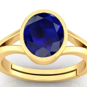 3.25 Ratti Certified Original Blue Sapphire Gold Plated Ring Panchdhatu Adjustable Neelam Ring for Men & Women By Lab Certified