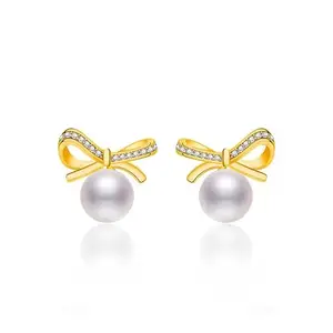 Jewels Galaxy Gold Plated American Diamond Studded Bow-Tie Shape Korean Stud Earrings