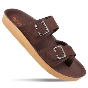WALKAROO Men's Stylish Slip-On Sandals with Cushioned Insole & Adjustable Buckle Straps - WGR53044 Brown