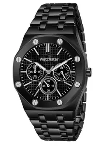 Unique Round Black Dial Watch with Stainless Steel Strap Watch for Men