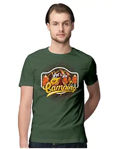 ALLEN BLACK Men's Regular Fit T-Shirt Let's Go Camping - Camper 100% Cotton T-Shirt Olive Green_LETCMGXMN-Olive Green XL Men Round_