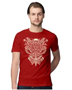 ALLEN BLACK Men's Regular Fit T-Shirt Tiger Dragons Oriental Art 100% Cotton T-Shirt Red_TGRDRGORIE-Red 5XL Men Round_