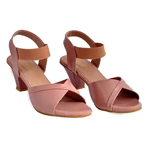 NAFASF Women's Fashion Sandal | Comfortable for All Formal and Casual Occassions | Casual and Stylish Heels | Women's Pair of Patent Leather Block Heels (Peach, numeric_4)
