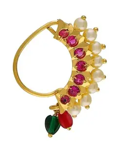Maharashtrian Marathi Nathiya Clip-on Nath without Piercing Nose Ring Pin for Women & Girls