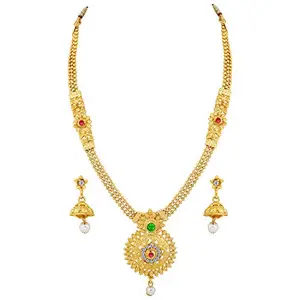 PAOLA Jewels Paola Traditional Designer Gold Plated Long Necklace Set Jewellery For Women And Girls