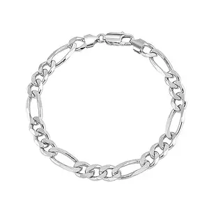 LeCalla 925 Sterling Silver BIS Hallmarked Italian Figaro-Chain Bracelet for Men Boys 9 Inches
