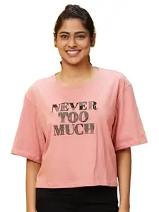 Globus Women Pink Boxy Fit Typography Cotton T-Shirt-3639407003