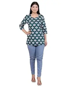 Amrira Crafts Women's Rayon Printed Short Kurti Stylish Kurta for Women Trendy Short Kurta for Daily & Office Wear PR1