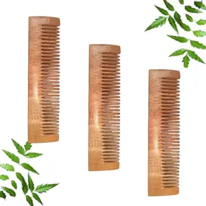 MICLAC Frizz Control Organic Kacchi Neem Wooden Pocket Comb for Women & Men Pack Of 3