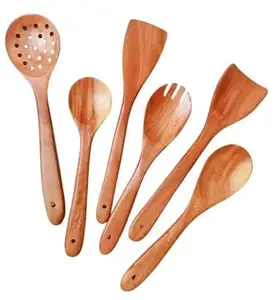 Wooden Spoon Set (6 pcs) - Handmade Sheesham Lakdi Cooking Utensils | Frying, Serving, Spatula, Chapati & Rice Spoons | Nonstick Safe Kitchen Tools | Ideal for Gifting (6 Spoon)