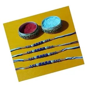 ARYANSH SHOPPE White Stone Royal Blue Thread Designer Rakhi | RakshaBandhan Rakhi | With Roli & Chawal (AR-042) (Pack of (5)