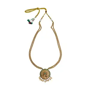Kushal's Fashion Jewellery Green Gold Plated Ethnic Antique Necklace - 422723