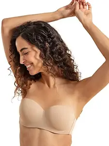 NYKD Padded Push-Up Strapless T-Shirt Bra for Women with Detachable Straps Wired, Seamless, Comfortable No Slip - Serenity Bra, NYB027, Sand, 38DD, 1N