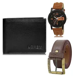 LOREM Watch-Artificial Leather Belt & Wallet Combo for Men (Fz-Lr01-Wl15-Bl02)