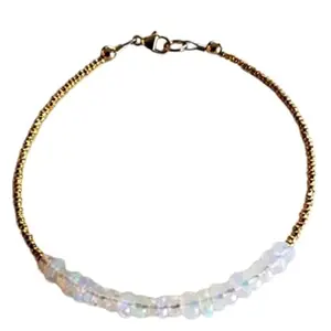 RRJEWELZ Ethiopian Fire Opal Rondelle Beaded Bracelet – Smooth 3-3.5mm Multicolor Stones with Silver Lock – 7 Inch Adjustable link Bracelet for Men & Women|LCBR_RR_02607