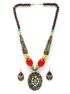 Shining Diva Fashion Latest Stylish Traditional Tibetan Pendant Necklace Oxidised Jewellery Set for Women (15542s)