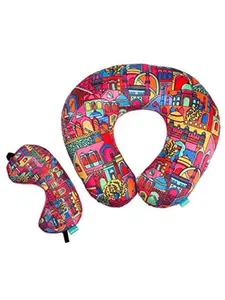 Chumbak Travel Pillow for Flights | Neck Rest for Travel with Eyes Mask for Sleeping | Travel Accessories for Women | Gifts for People Going Abroad