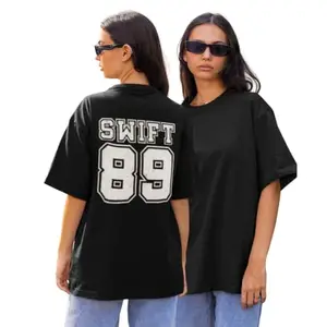 Broke Memers Oversized Cotton Graphic Print Taylor Music Album TSSwiftie 89 Drop Shoulder T-Shirt for Women and Men (L, Black)