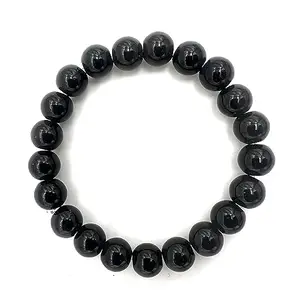 Herbal aid Black Beads Bracelets Natural Charm Stretch Bracelet Heart Charm Beads Bracelet Handmade Meditation Stone Elastic Stone Bracelet Pack of-04