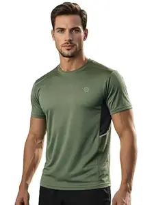 CHKOKKO Men Polyester Solid Quick Dry Sports Gym T-Shirt Breathable Moisture-Wicking Half Sleeve Round Crew Neck Regular Fit Active Wear for Running and Training