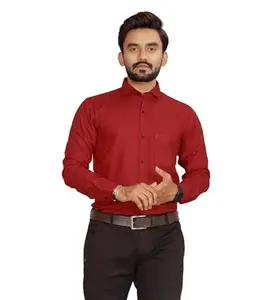 Men's Casual Cotton Solid Full Sleeve Shirt (Red, M)-PID57521