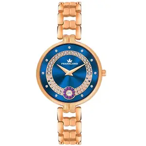 Franklord Ladies Special Edition Jewellery Series Analog Watch for Womens & Ladies | Diamond Studded Series Blue & Rose Gold Dial Ladies Watch | Water Resistant Women’s Watches