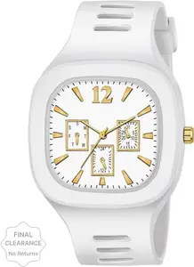 GIFFEMANS Square Dial White Red Analog Watches with Silicon Strap Stylish ADDI Designer Watch for Mens & Boys (White)
