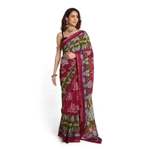 RATAN Pure Cotton Printed Mulmul Saree for Women with Blouse Piece