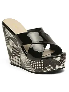 pelle albero Women Black Printed Slip-On Wedge Heels Sandals PA-PL-6222_Black_35