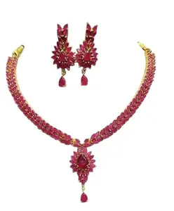 Nirmala Fashion Maroon Crystal Necklace and Earrings Set, Traditional Indian Style