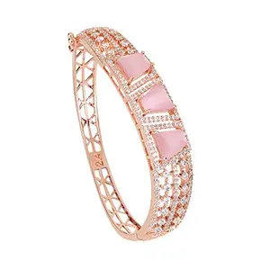 SARAF RS JEWELLERY-Rose Rhodium Pink American Diamond Handcrafted Bracelet for Women & Girls