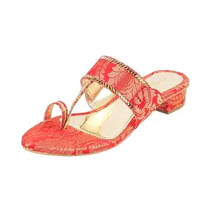 Mochi Women Red Ethnicwear Kolhapuri Block Heel Sandal UK/8 EU/41 (35-789)
