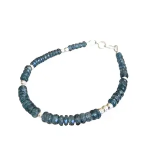 RRJEWELZ Natural Kyanite 3-4mm Rondelle Shape Faceted Cut Gemstone Beads 7 Inch Silver Plated Clasp Bracelet For Men, Women. Natural Gemstone Link Bracelet. | Lcbr_03813