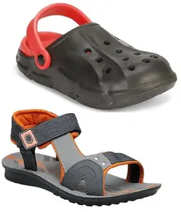 Liboni Men's Lightweight Black Red Clogs & Grey Orange Casual Sandals Combo Pack of 2 (6)