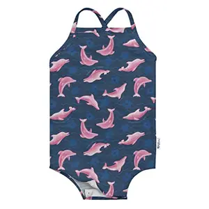 Green Sprouts One-Piece Dolphin Print Swimming Costume for Girls, Waterproof, Easy to Wear, Can wear with Swim Diaper, Machine Washable, UP50+ Material (3-6 Months)