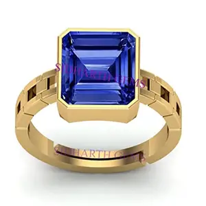 JEMSKART 19.25 Ratti 18.00 Carat Certified Original Blue Sapphire Gold Plated Ring Panchdhatu Adjustable Neelam Ring for Men & Women by Lab Certified